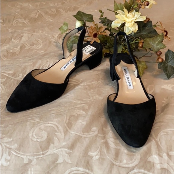 Manolo Blahnik Shoes - Manolo Blahnik Black Suede Slingbacks NWTs